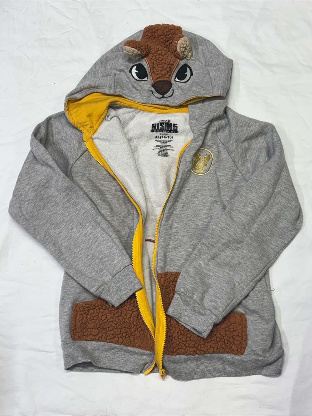 Marvel Grey & Yellow Kids' Hooded Jacket with Character Hood